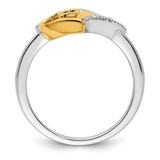14K Yellow Gold Two Tone Diamond Accent Quinceanera Heart Ring