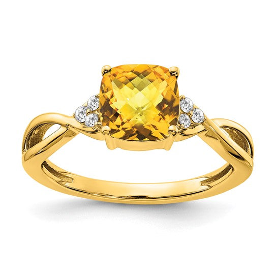10K/14K Yellow/White Gold 1.75 Carat Cushion Cut Natural Citrine Ring