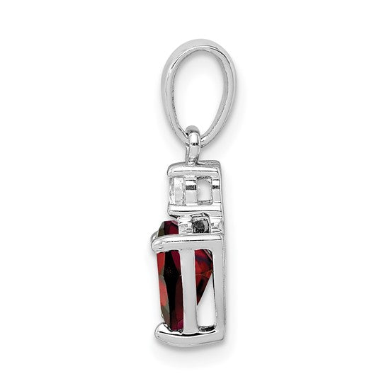 Sterling Silver Rhodium Plated Heart Shaped Natural Garnet & White Topaz Pendant
