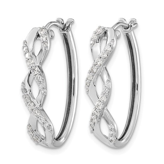 14K White Gold Twisted 1/2 Carat Diamond Hoop Earrings