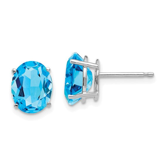 14K White/Yellow Gold 2 Carat Blue Topaz Stud Oval Earrings