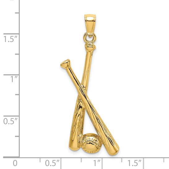 14K Yellow Gold Large Baseball Bat And Ball Pendant