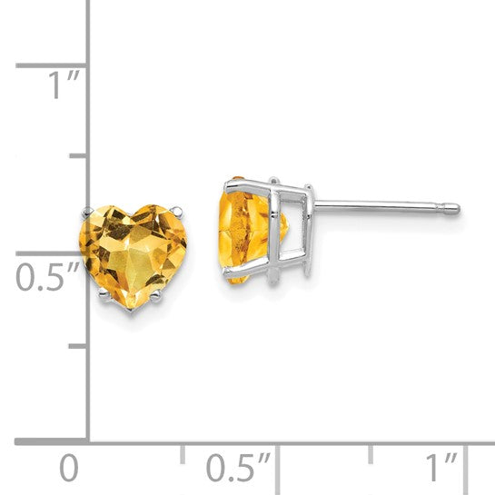 14K White Gold Heart Cut Natural Citrine Earrings