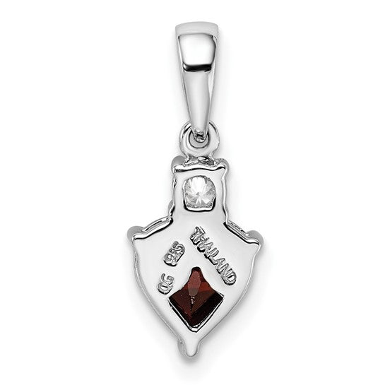 Sterling Silver Rhodium Plated Heart Shaped Natural Garnet & White Topaz Pendant