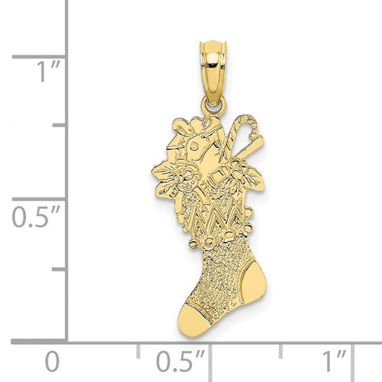10K Yellow Gold Christmas Stocking Pendant