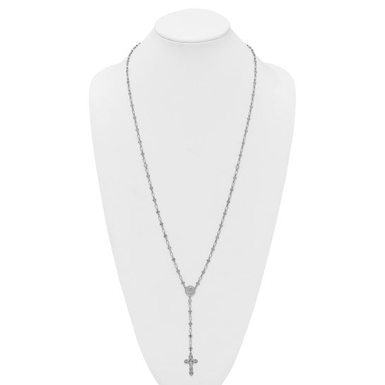 Sterling Silver Rhodium Plated Crucifix Rosary Beads