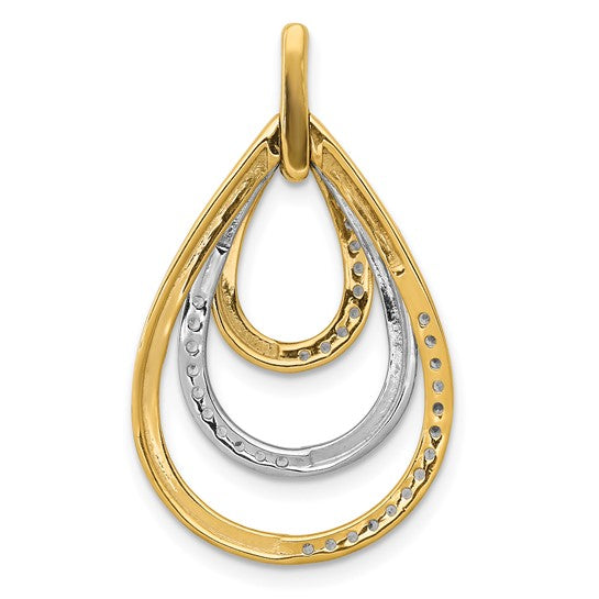 10K/14K Two Tone Gold Triple Tear Drop 1/4 Carat Diamond Pendant