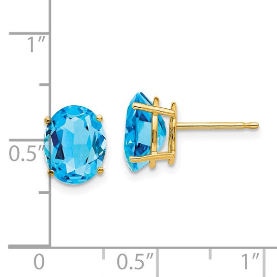 14K White/Yellow Gold 2 Carat Blue Topaz Stud Oval Earrings