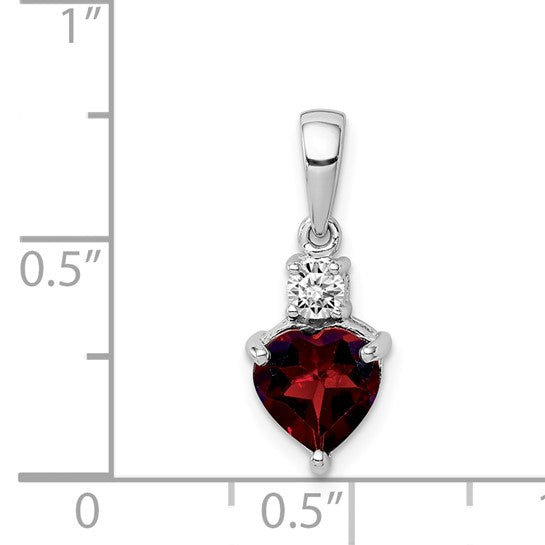 Sterling Silver Rhodium Plated Heart Shaped Natural Garnet & White Topaz Pendant