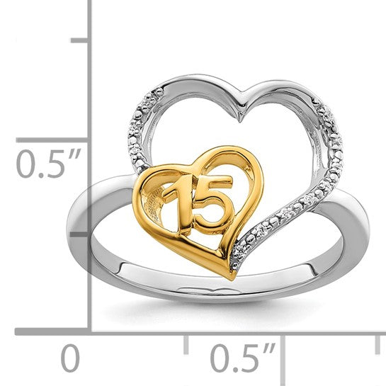 14K Yellow Gold Two Tone Diamond Accent Quinceanera Heart Ring