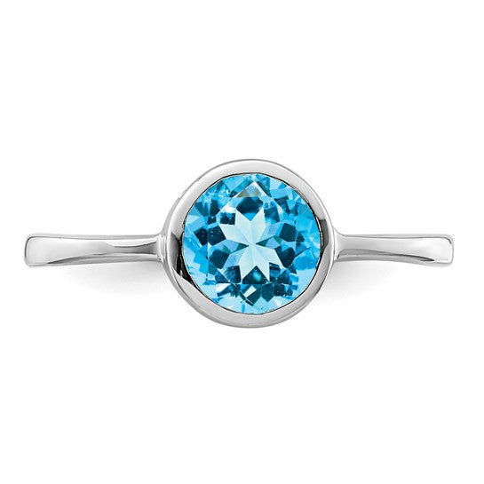 White Gold Filled Sterling Silver 1 Carat Blue Topaz Bezel Ring