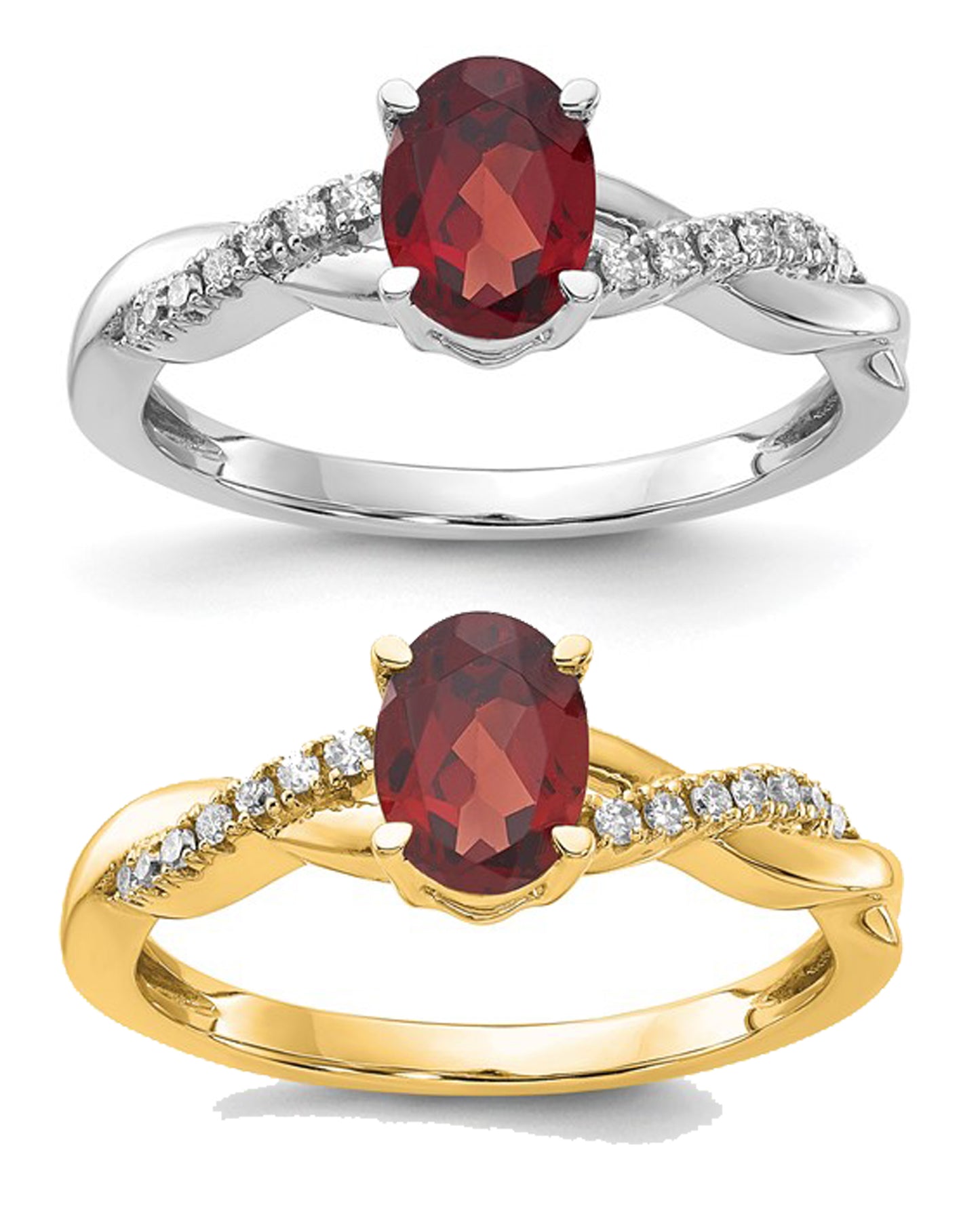 14K Yellow/White Gold Pave Twisted Natural Garnet & Diamond Ring