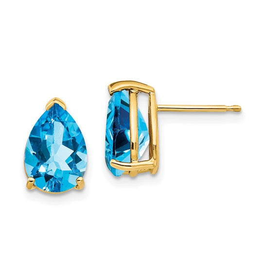14K White/Yellow Gold 4 Carat Pear Cut Natural Blue Topaz Earrings
