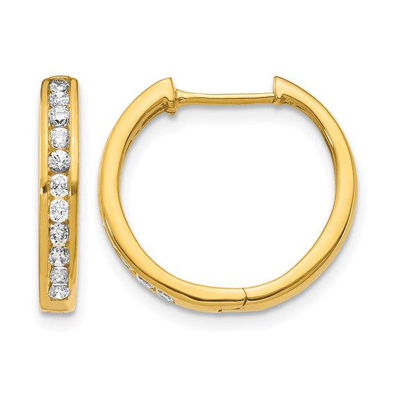 14K Yellow Gold 1/2 Carat Bezel Diamond Hoop Earrings