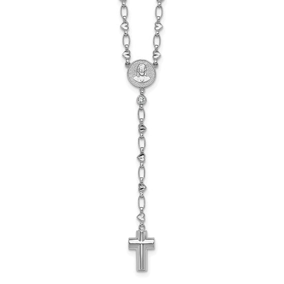 Sterling Silver Hearts And Cross Rosary Beads
