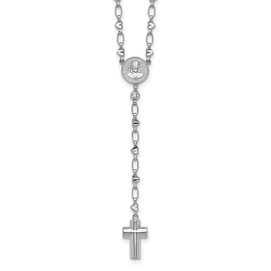 Sterling Silver Hearts And Cross Rosary Beads