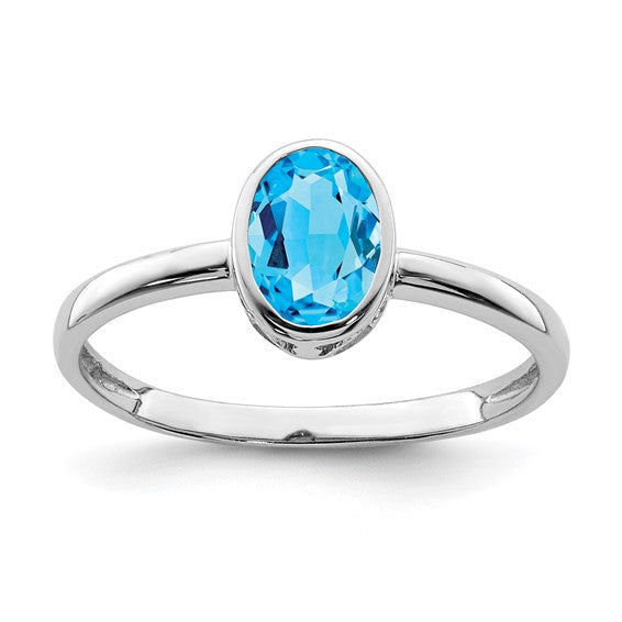 White Gold Filled Sterling Silver 1 Carat Blue Topaz Oval Bezel Ring