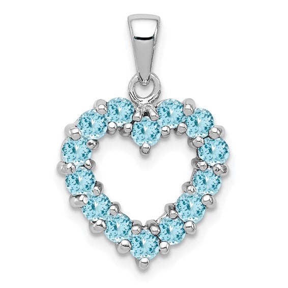 White Gold Filled Sterling Silver Natural Blue Topaz Heart Pendant