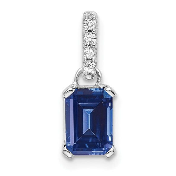 14K White Gold Lab Grown Sapphire Emerald Cut Pendant