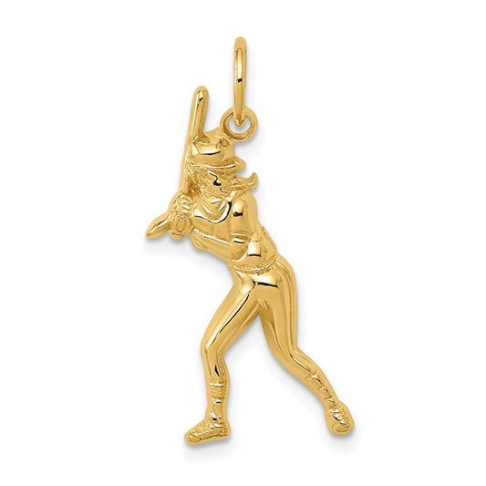 14K Yellow Gold Softball Player Pendant