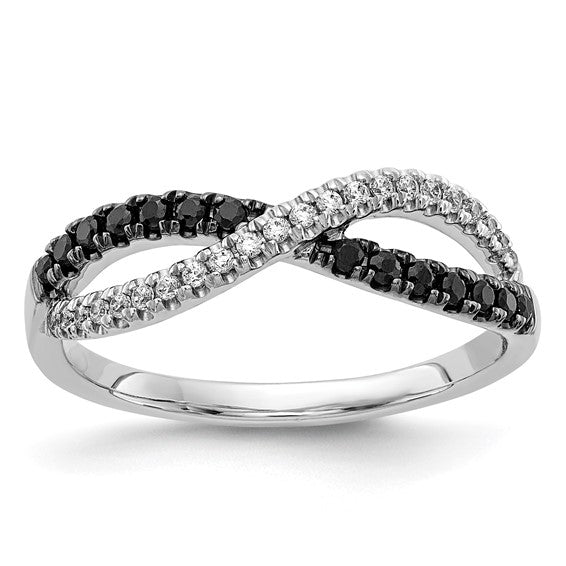 14K White Gold Black & White Diamond Pave Twist Ring