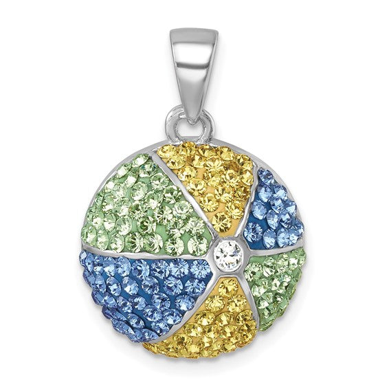 Sterling Silver Crystal Beach Ball Pendant
