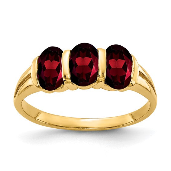 14K Yellow Gold 3 Stone Natural Garnet Ring