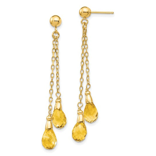 14K Yellow Gold Natural Citrine Chain Dangle Earrings
