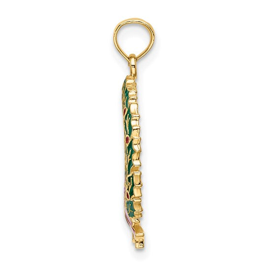 10K Gold Christmas Holiday Wreath Pendant
