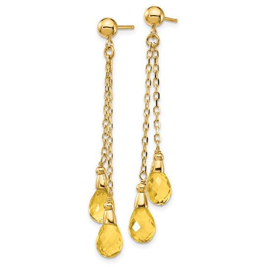 14K Yellow Gold Natural Citrine Chain Dangle Earrings