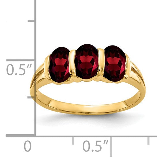 14K Yellow Gold 3 Stone Natural Garnet Ring