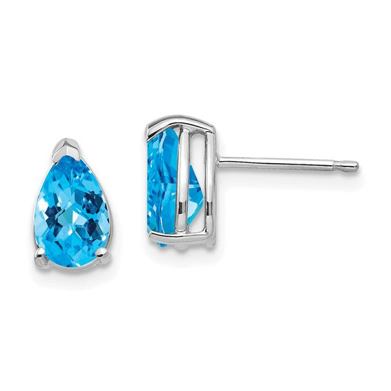 14K White/Yellow Gold 4 Carat Pear Cut Natural Blue Topaz Earrings