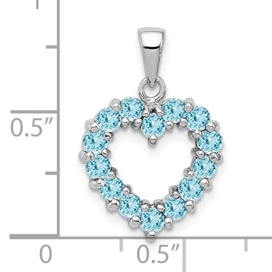 White Gold Filled Sterling Silver Natural Blue Topaz Heart Pendant