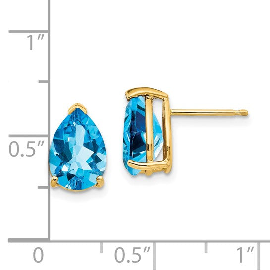 14K White/Yellow Gold 4 Carat Pear Cut Natural Blue Topaz Earrings