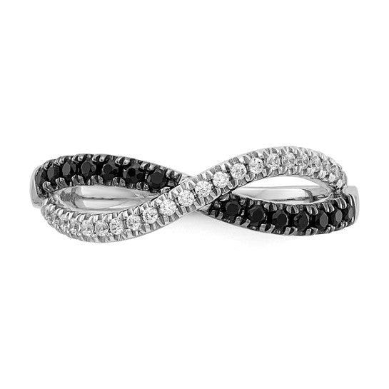 14K White Gold Black & White Diamond Pave Twist Ring