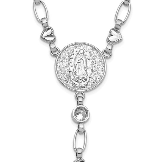 Sterling Silver Hearts And Cross Rosary Beads