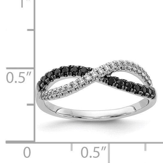 14K White Gold Black & White Diamond Pave Twist Ring