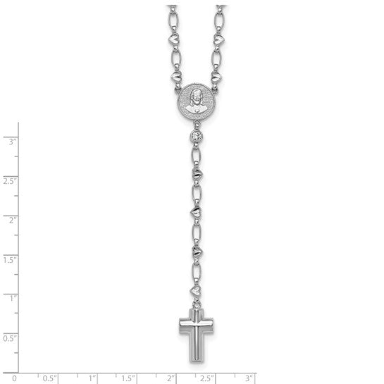 Sterling Silver Hearts And Cross Rosary Beads