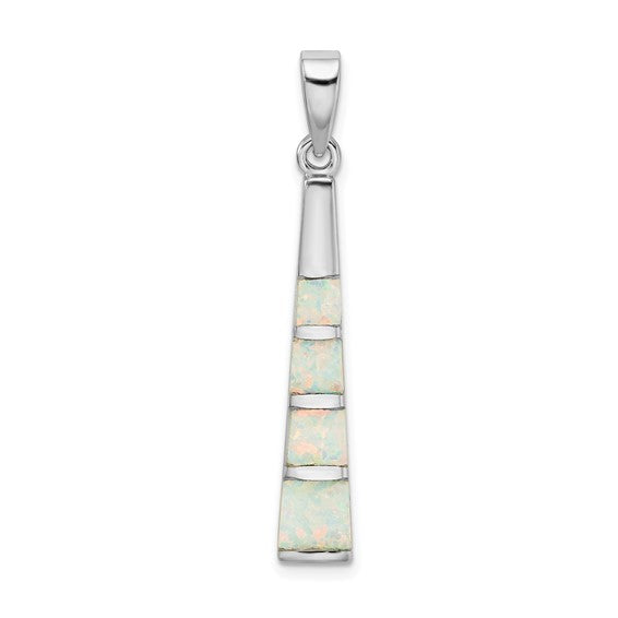 Sterling Silver White Gold Plated Lab Created Opal Bar Pendant