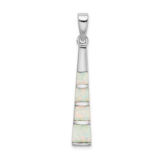 Sterling Silver White Gold Plated Lab Created Opal Bar Pendant