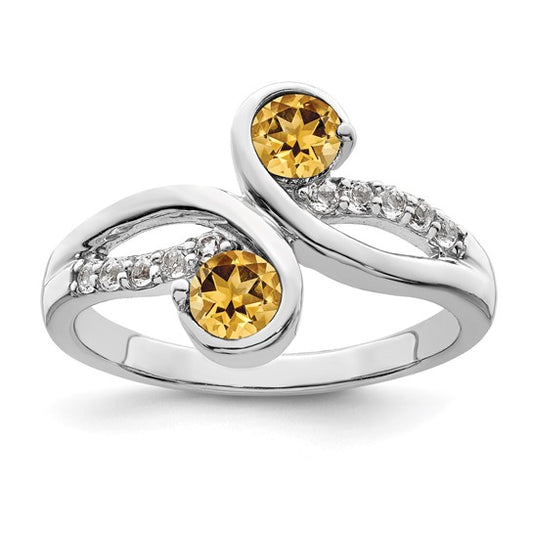 White Gold Plated Sterling Silver Natural Citrine & White Topaz Ring