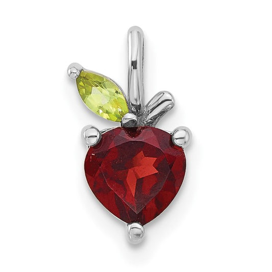 Sterling Silver White Gold Filled Natural Garnet & Peridot Apple Pendant