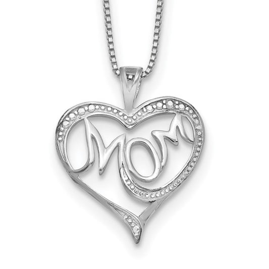 White Gold Filled Sterling Silver Mom Necklace & Pendant Set