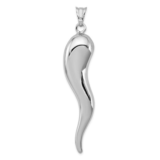 Sterling Silver White Gold Plated 3D Italian Horn Pendant
