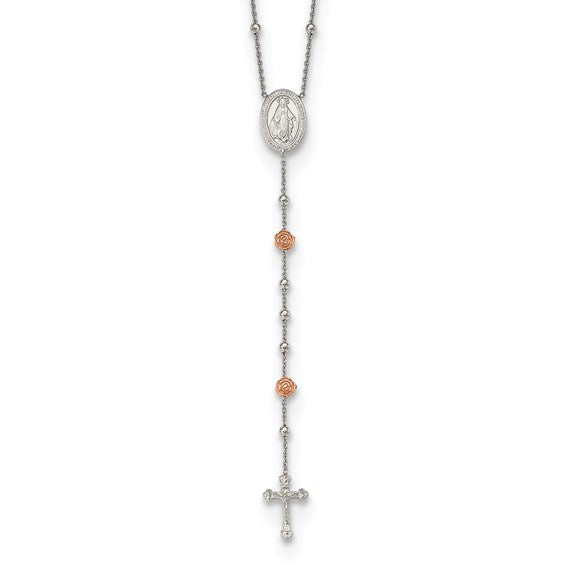 Sterling Silver Rose Gold Rose Flower Rosary Beads