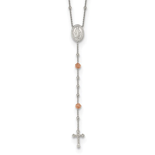 Sterling Silver Rose Gold Rose Flower Rosary Beads