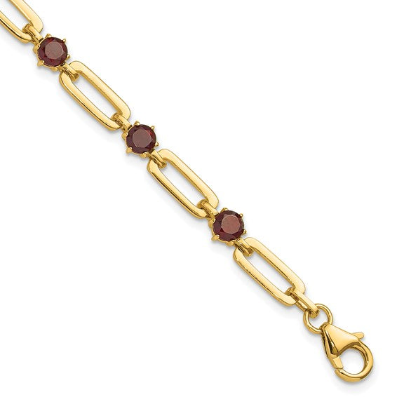 14K Gold Filled Sterling Silver Paperclip Natural Garnet Bracelet