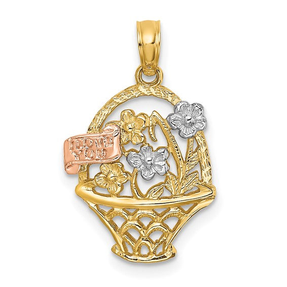 10K White/Rose/Yellow Gold Two Tone Easter Basket Pendant