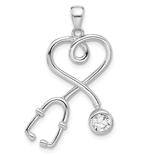 White Gold Filled Sterling Silver Stethoscope Pendant