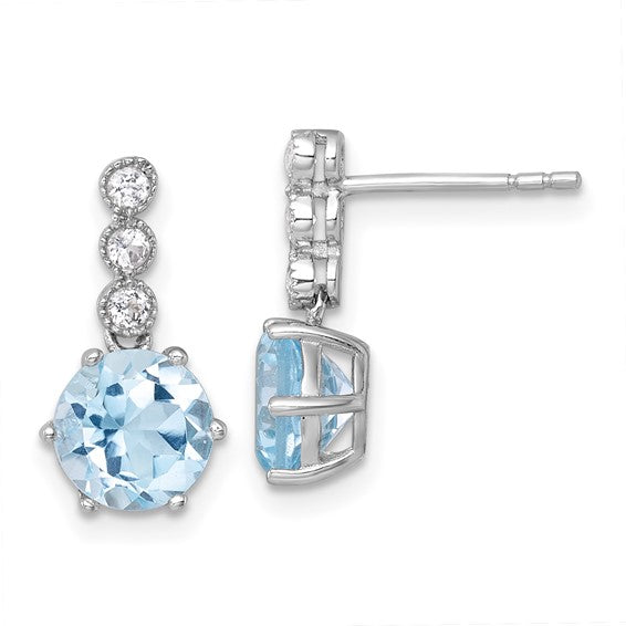 White Gold Filled Sterling Silver White/Blue Topaz Dangle Stud Earrings